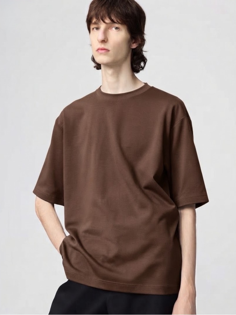 Uniqlo Airism Oversized Cotton Blend Boxy Heavyweight T-Shirt, Chocolate Brown